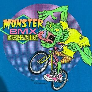 Rare Vtg Monster BMX Bike Thrash & Smash Team Blue T Shirt Kids L Single Stitch